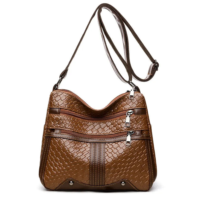 Woven texture messenger bag with multi-compartment internal organisation and single shoulder strap