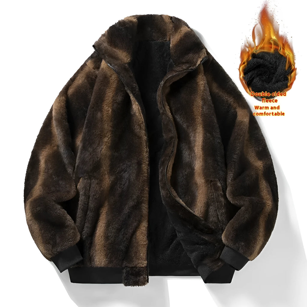 Men's velvet hooded stand collar jacket in black, Korean style long sleeve casual outerwear