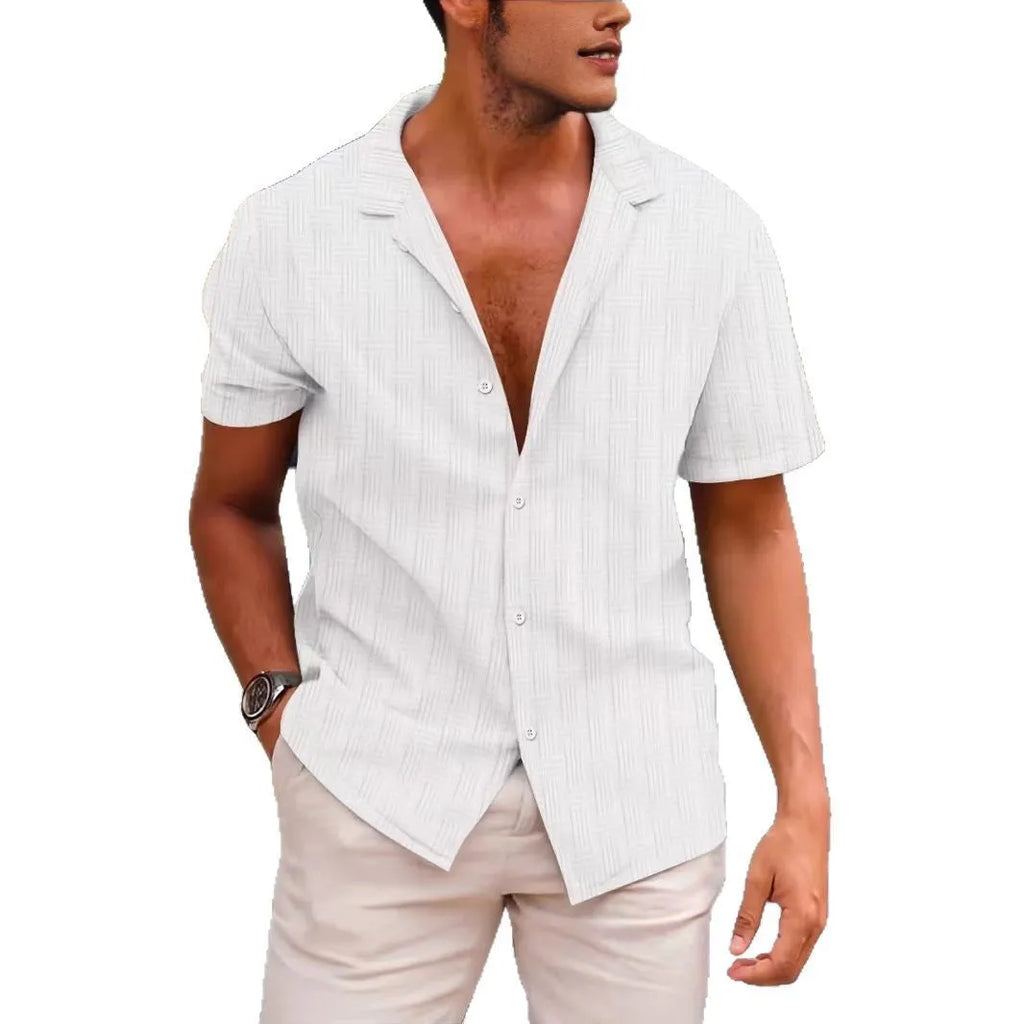 British style short sleeve corduroy shirt in apricot colour with button-up front.