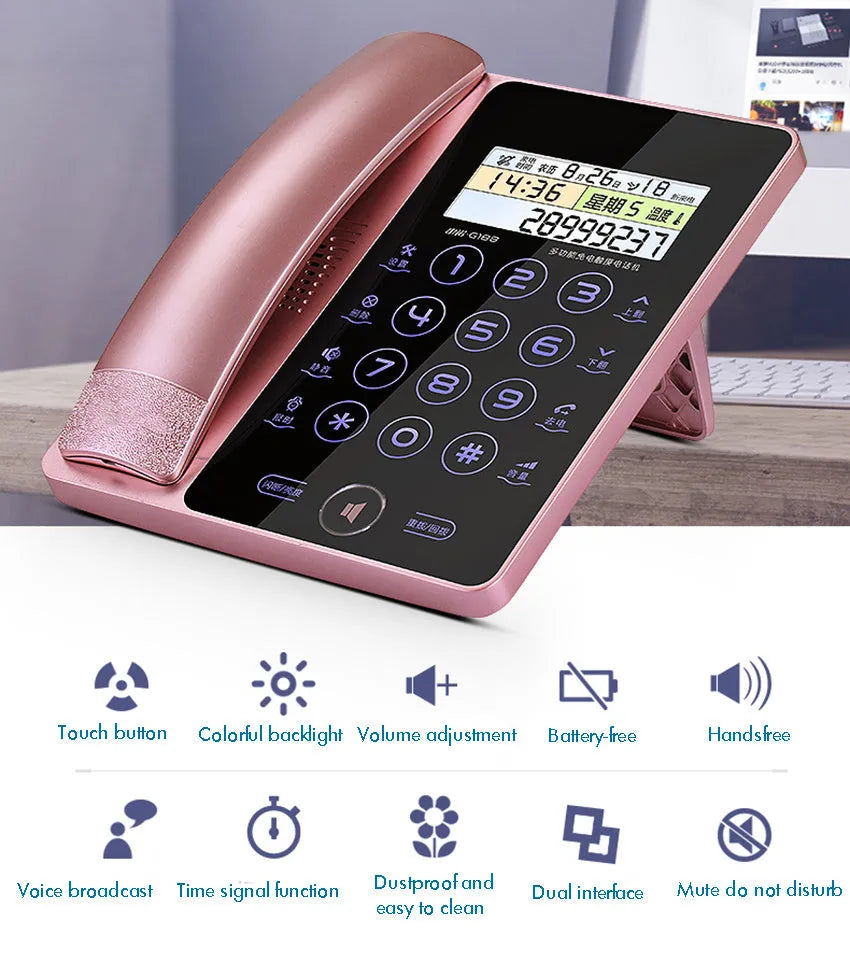 Creative Fashion G188 gold touch screen landline telephone with LCD display on desk