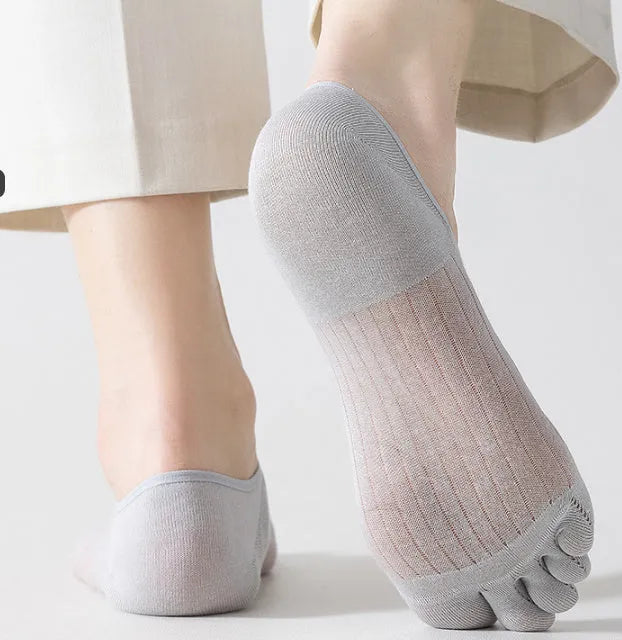 Modal five-finger ultra-thin boat socks in black, dark grey, light grey, khaki and white colours
