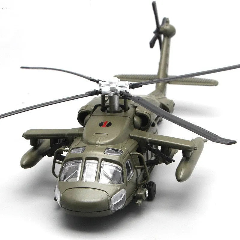 Black Hawk Gunship alloy military model helicopter toy with flash function in green camouflage colour