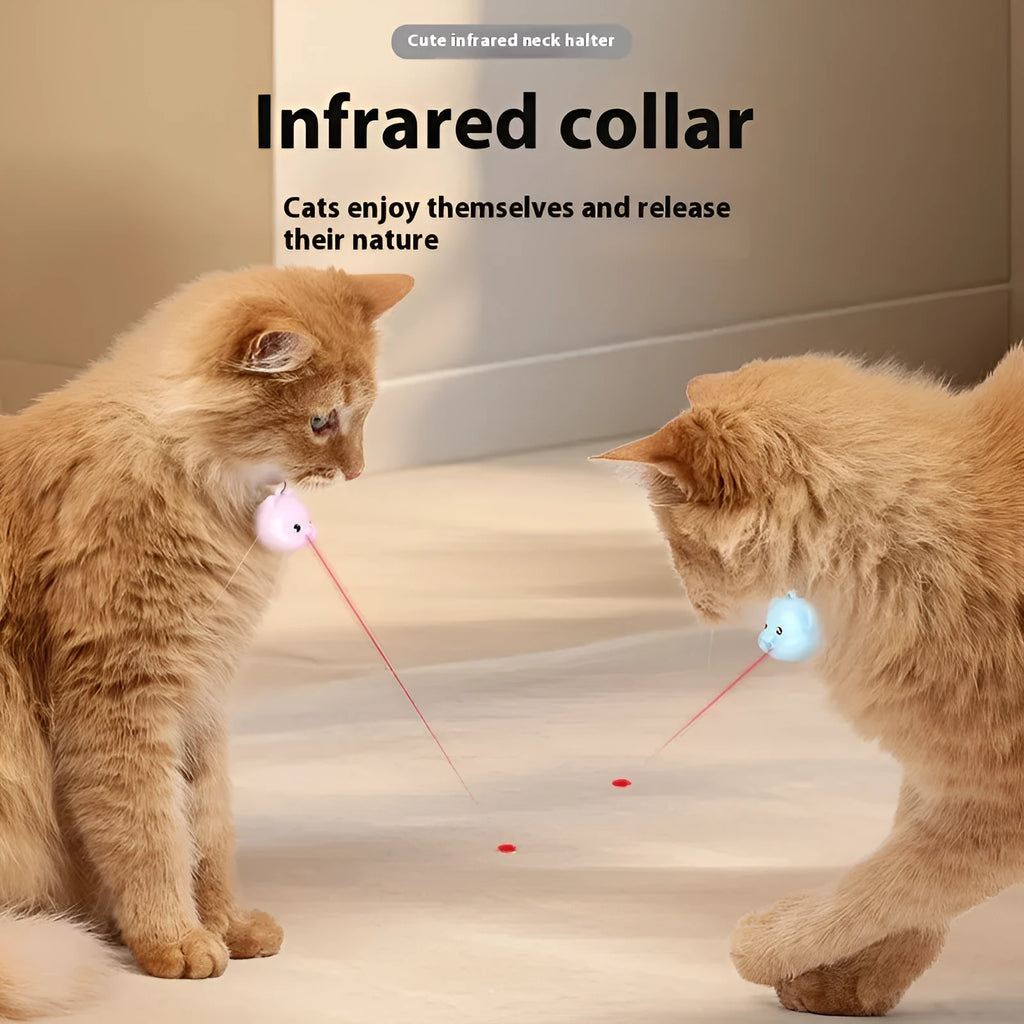 Rechargeable remote control cat collar with infrared halter toy in pink and blue options