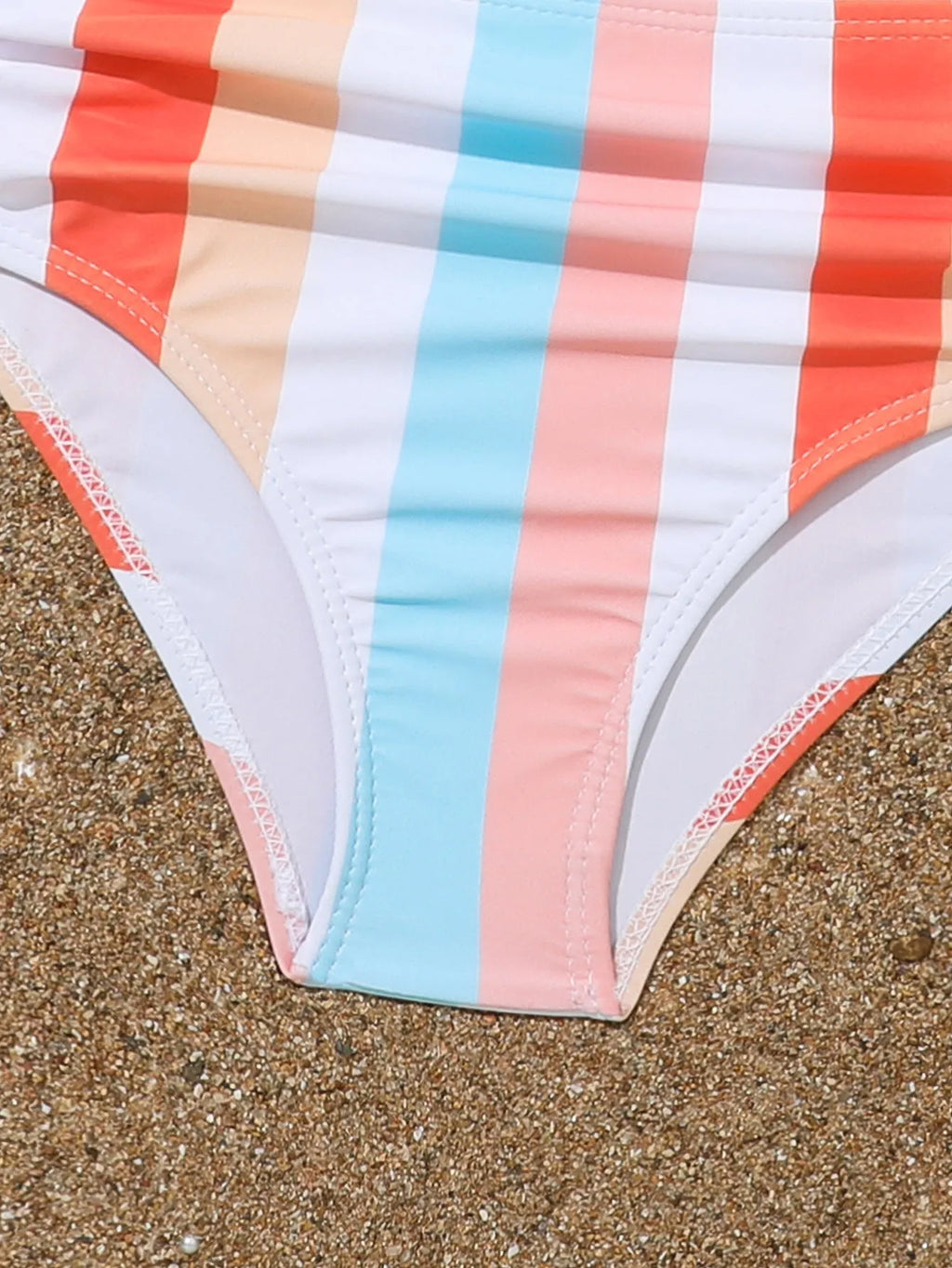 Girls' plaid print two-piece swimsuit briefs set with a bra top, made from polyester.
