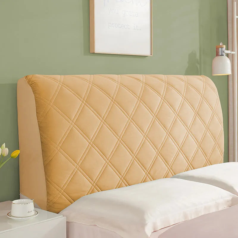 Crystal velvet bed cover in beige suede plaid pattern with cotton thickened padding for headboard fit