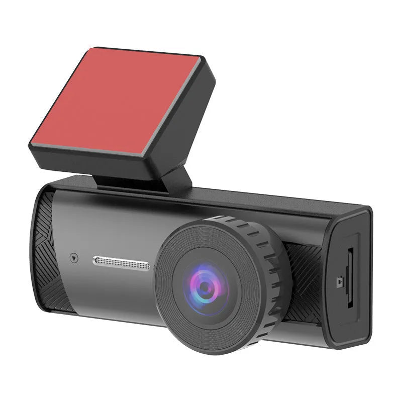 Black WIFI connected dashcam with touch screen and wide-angle lens for car recording