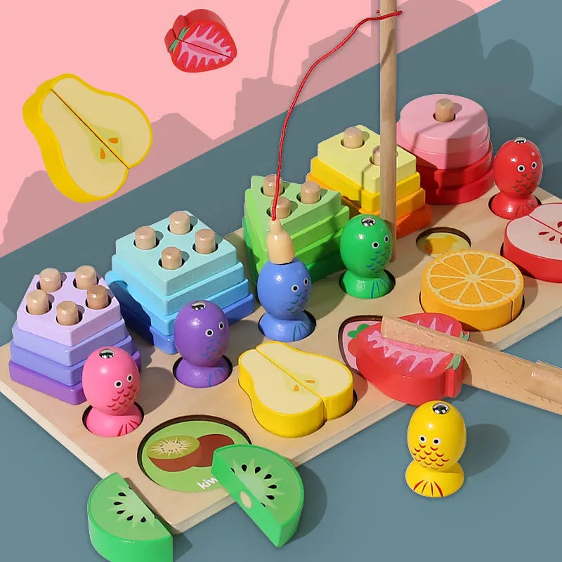 Wooden geometric column building blocks toy in May Day set column colour with colour box packaging 27cm