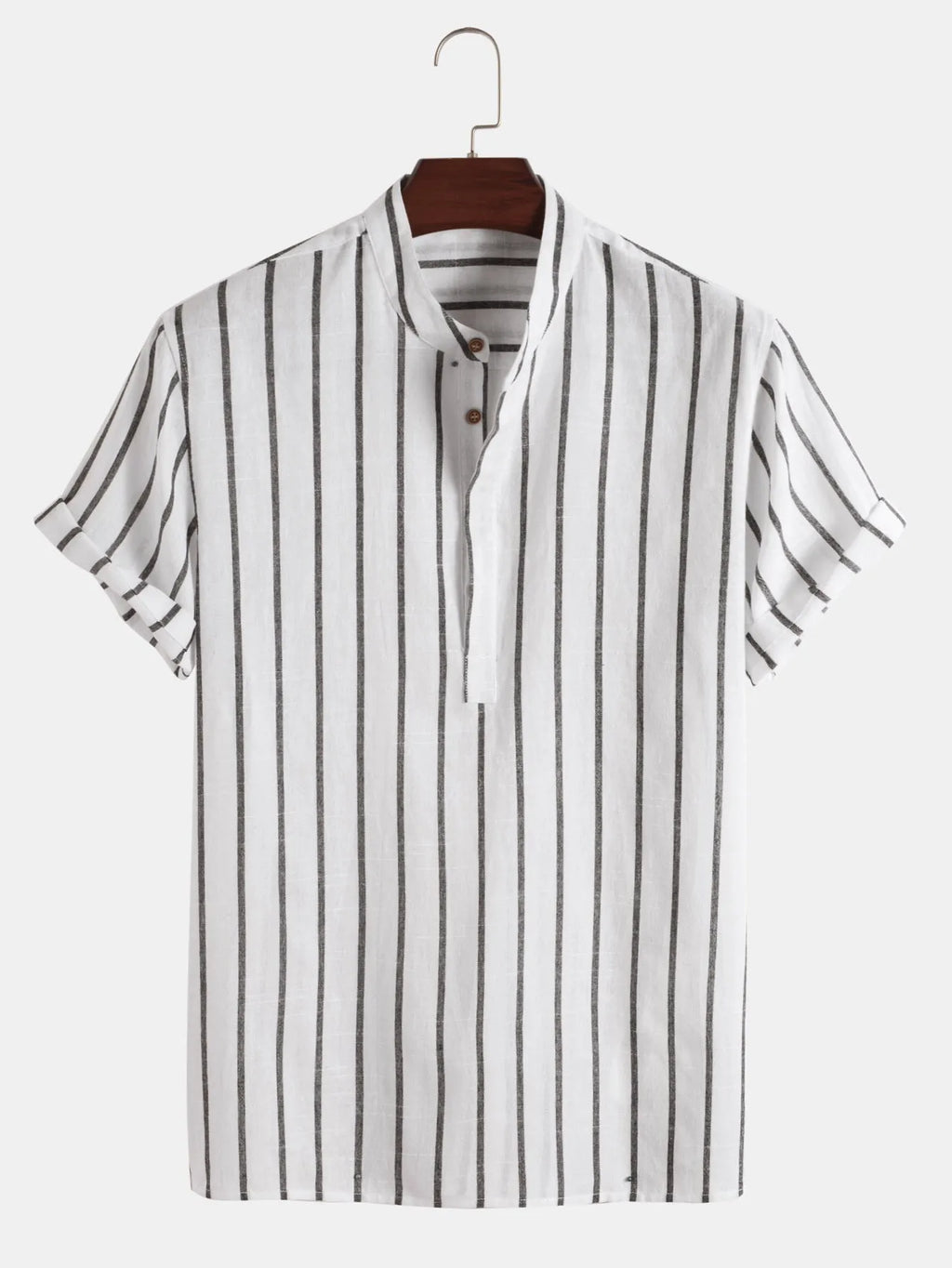 Fashion striped casual men's shirt short sleeve cotton pullover in white, red, gray, blue