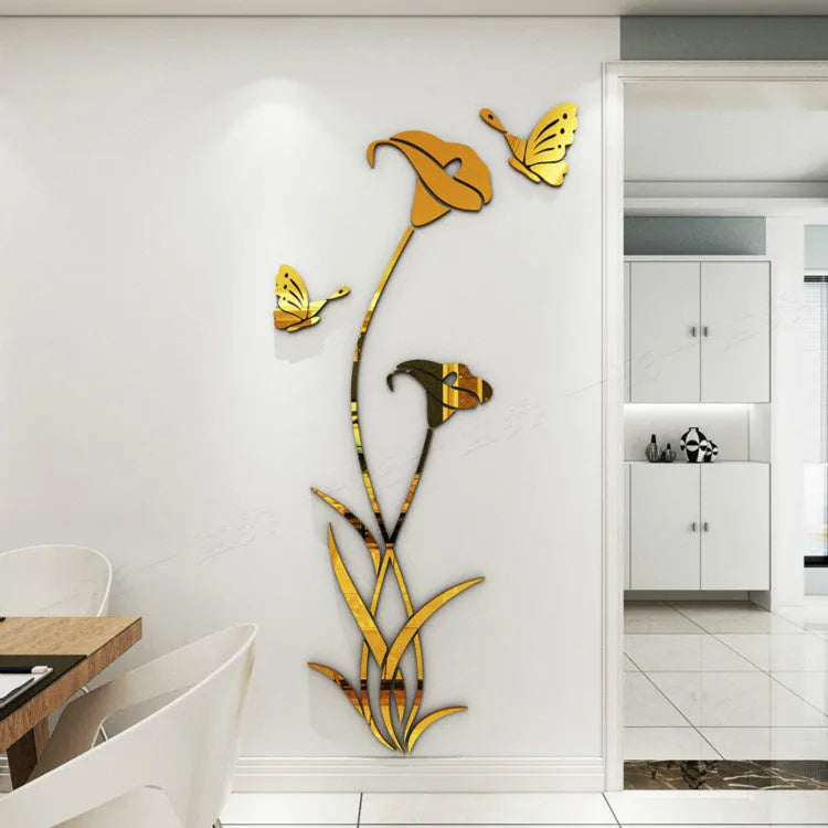 3D acrylic Lily wall sticker in pink showing dimensional floral design