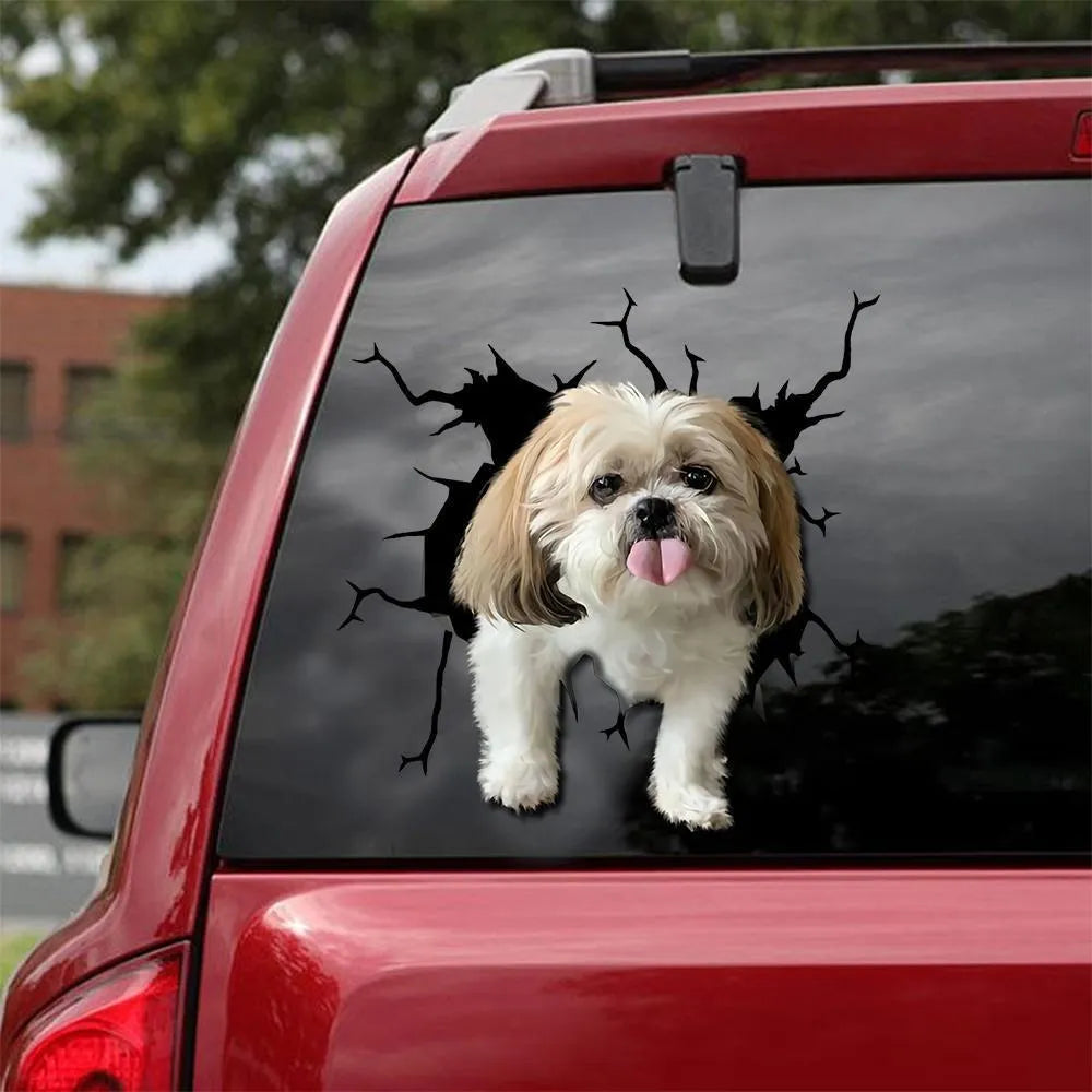 Torn cartoon dog reflective sticker for car window in QCTMK2904 colour, available in 30cm 40cm 50cm sizes