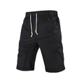 Men's straight-leg summer shorts with zipper pockets and drawstring waistband in cotton blend fabric