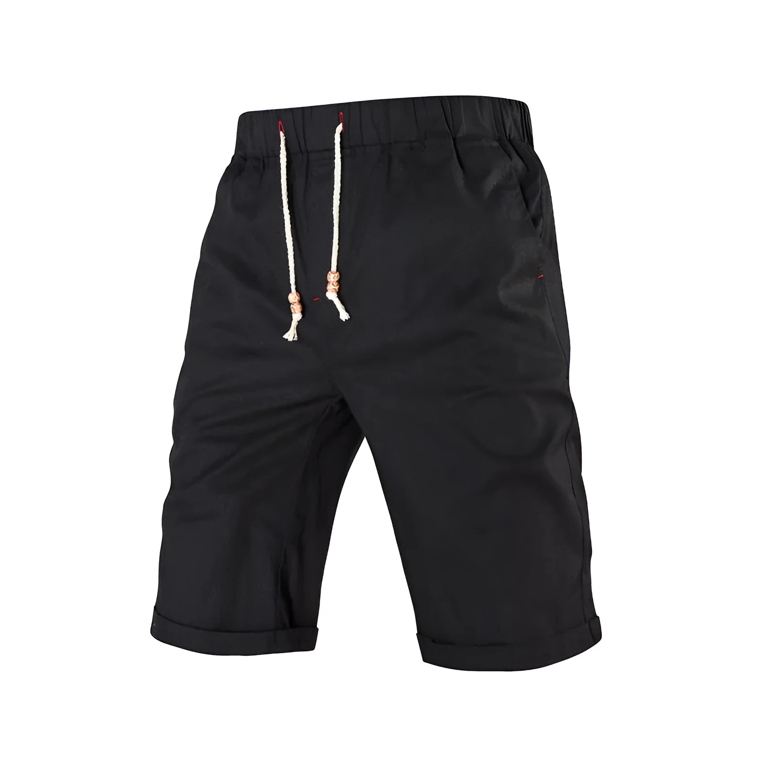 Men's straight-leg summer shorts with zipper pockets and drawstring waistband in cotton blend fabric