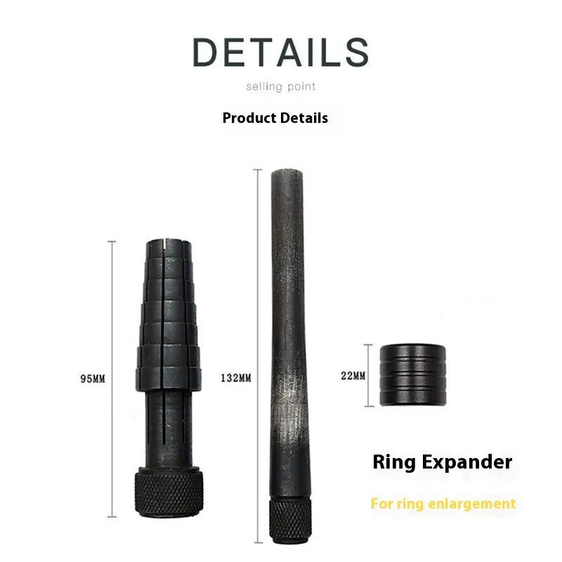 Professional HXF330025 ring stretcher tool set with circular frame, base expander, and rubber hammer for jewellery resizing.