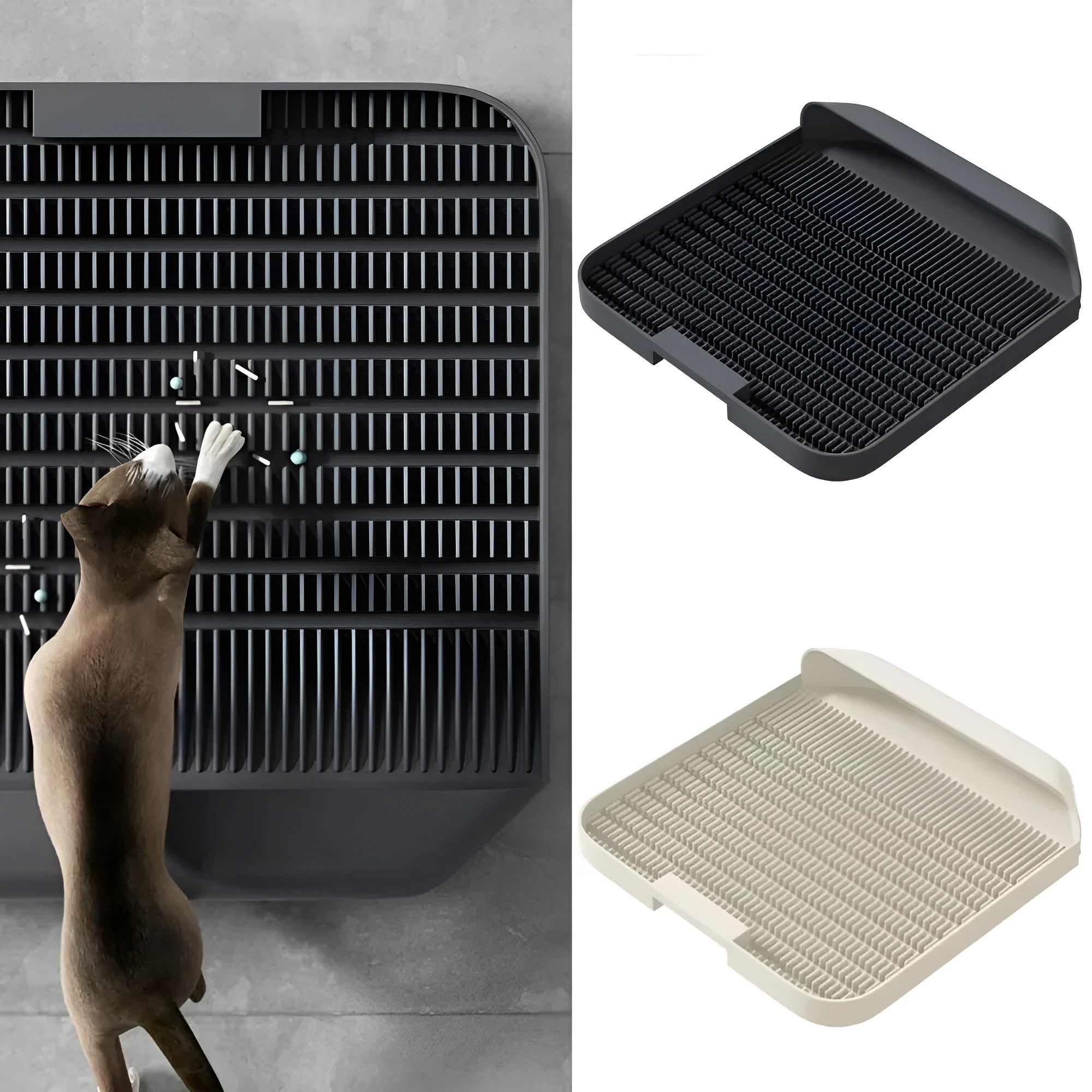 Large black cat litter pedal with slanted mouth design and non-slip foot pad measuring 37x37cm