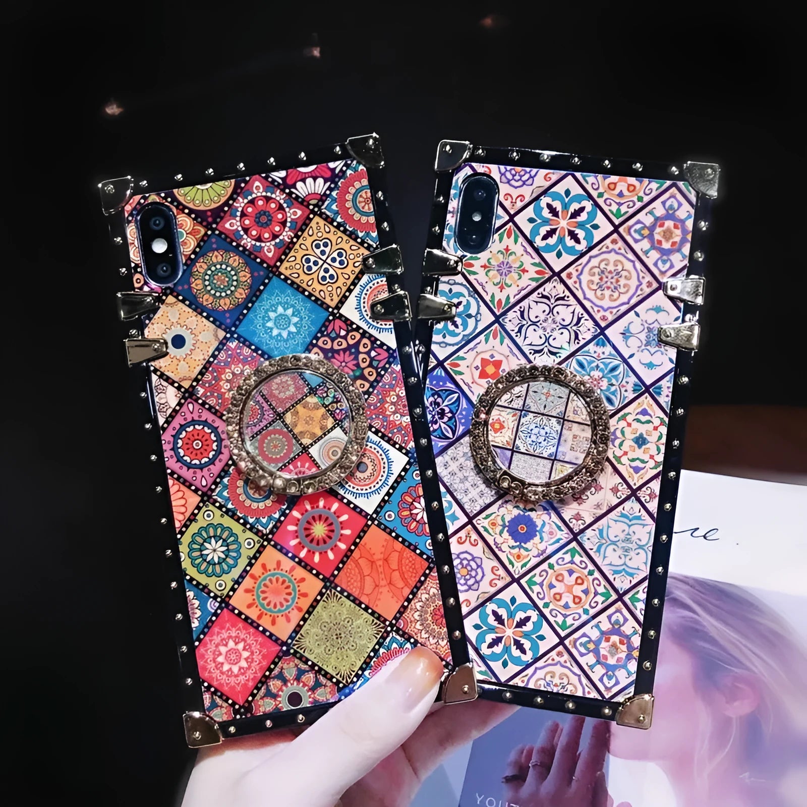 Samsung Galaxy S8 silicone phone case with Bohemian style blue light mirror frame