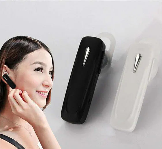 M163 black and white Bluetooth car headset for hands-free calling with voice broadcast feature