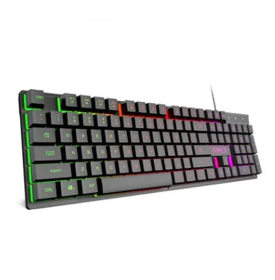 Black USB wired backlit gaming keyboard with frosted keycaps and 1.3 metre cable