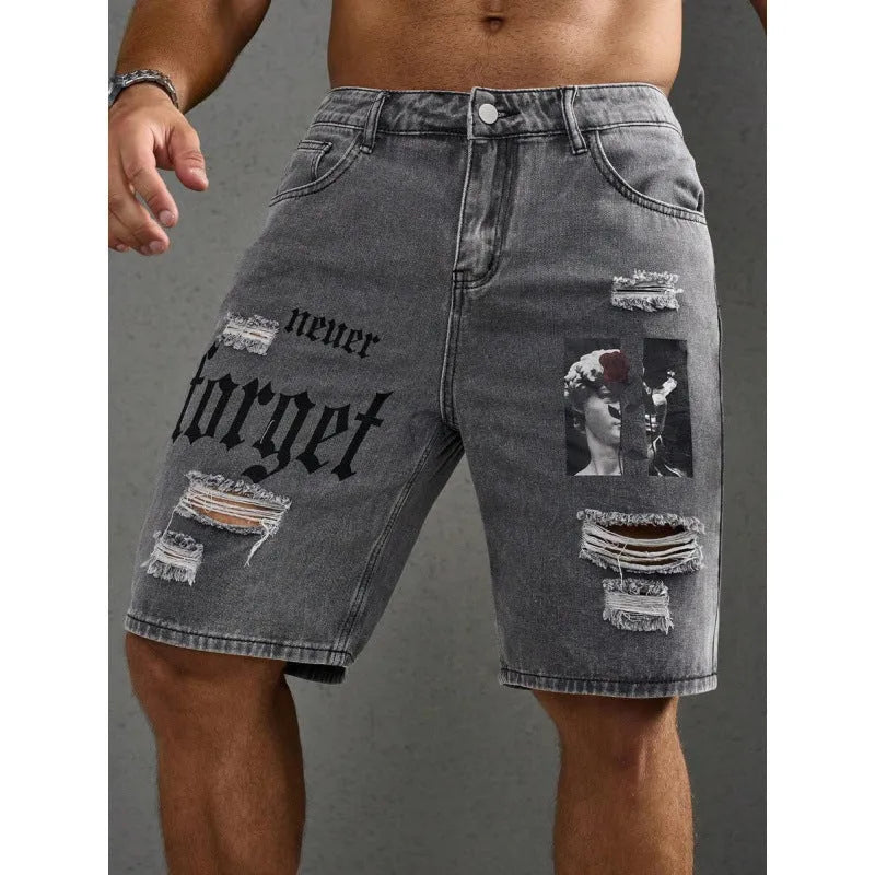 Men's letter printed Do The Old Cowboy shorts in khaki with double layer belt, side view on model