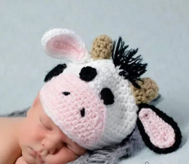 Handmade white baby cow suit knitted set with trousers and matching hat
