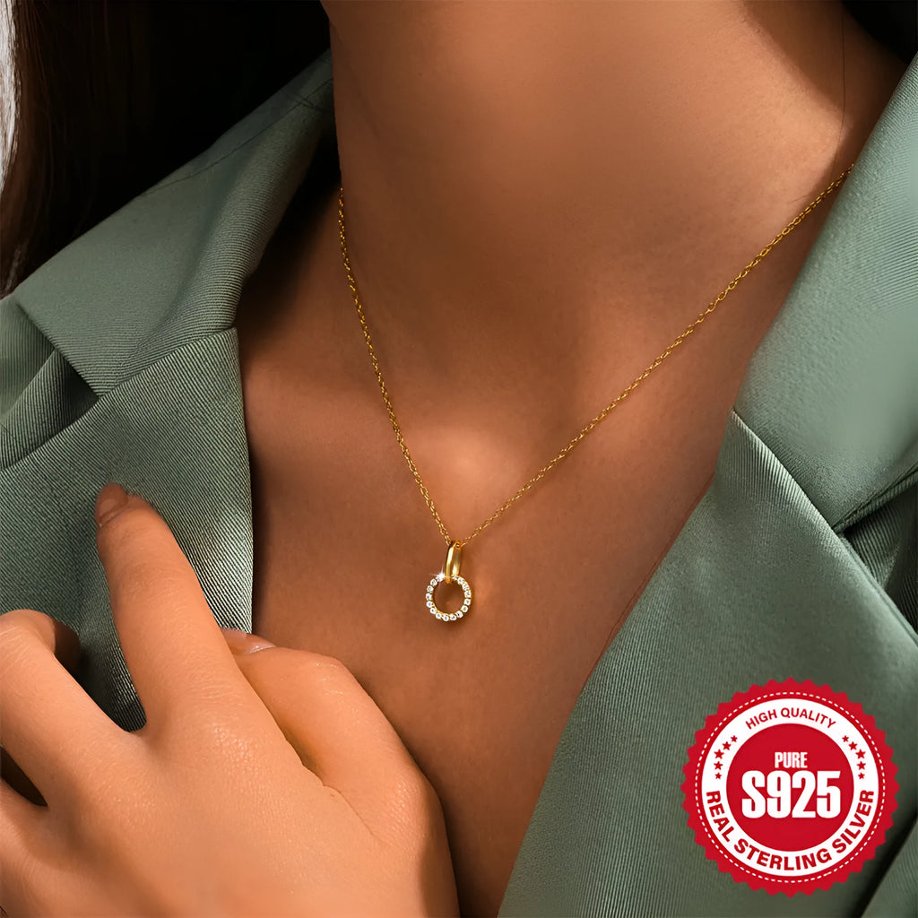 S925 sterling silver adjustable clavicle chain necklace with geometric zircon pendant in gold colour