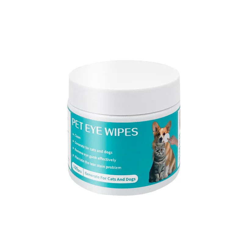 Can of 100 pet eye cleaning wipes with aloe vera and chamomile extract