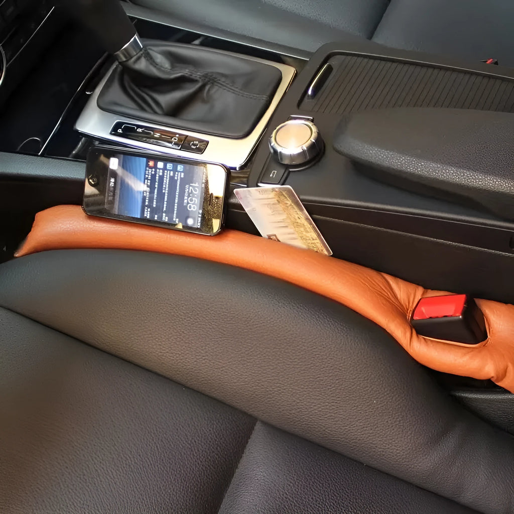 PU leather car seat gap strip in black, beige, brown, and grey colour options