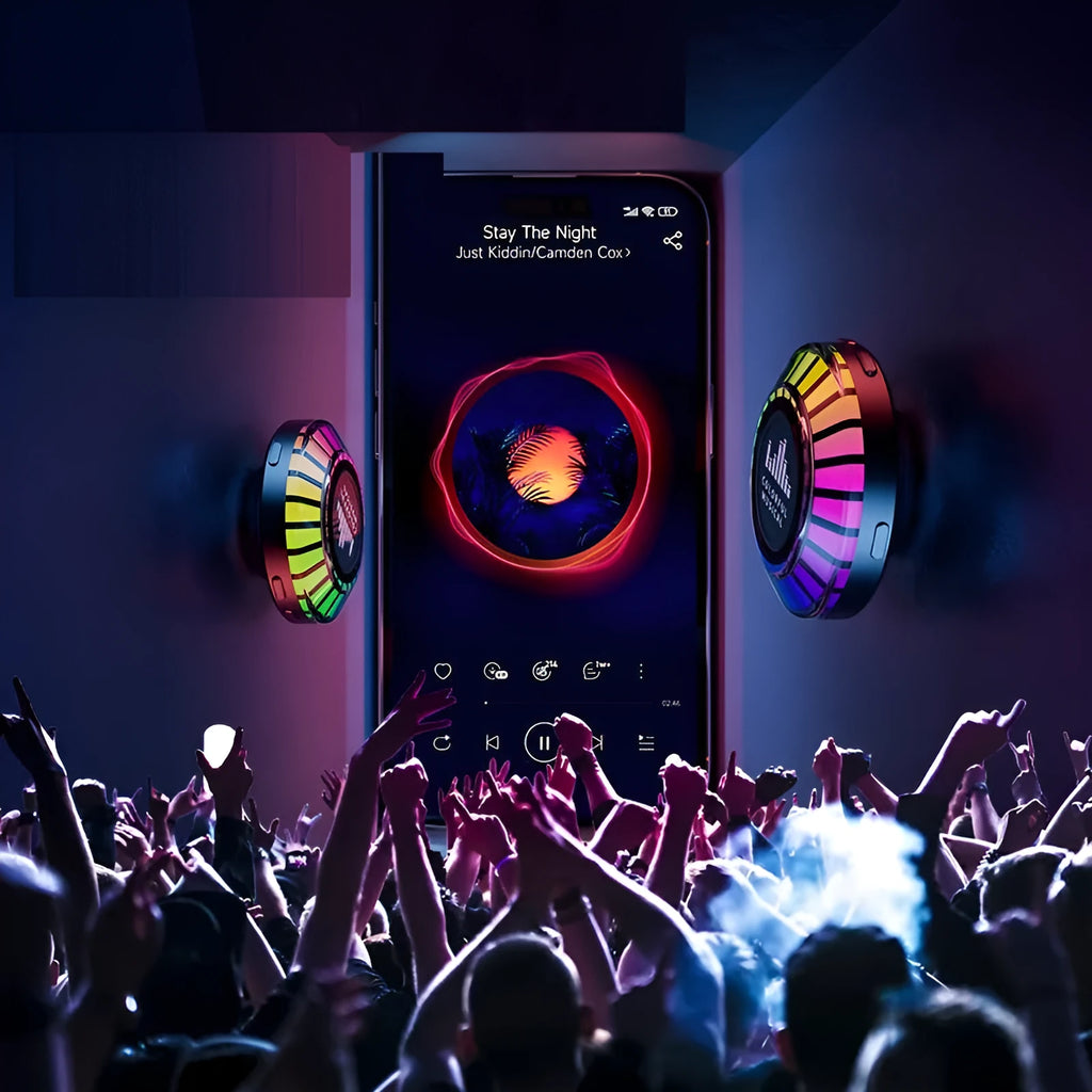 Compact cube-shaped voice control Bluetooth ambience lamp with LED polar light.