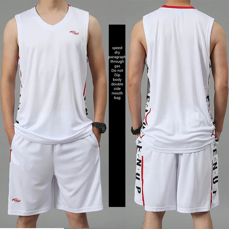 Men's cotton polyester sleeveless vest and five-point shorts sportswear set in black
