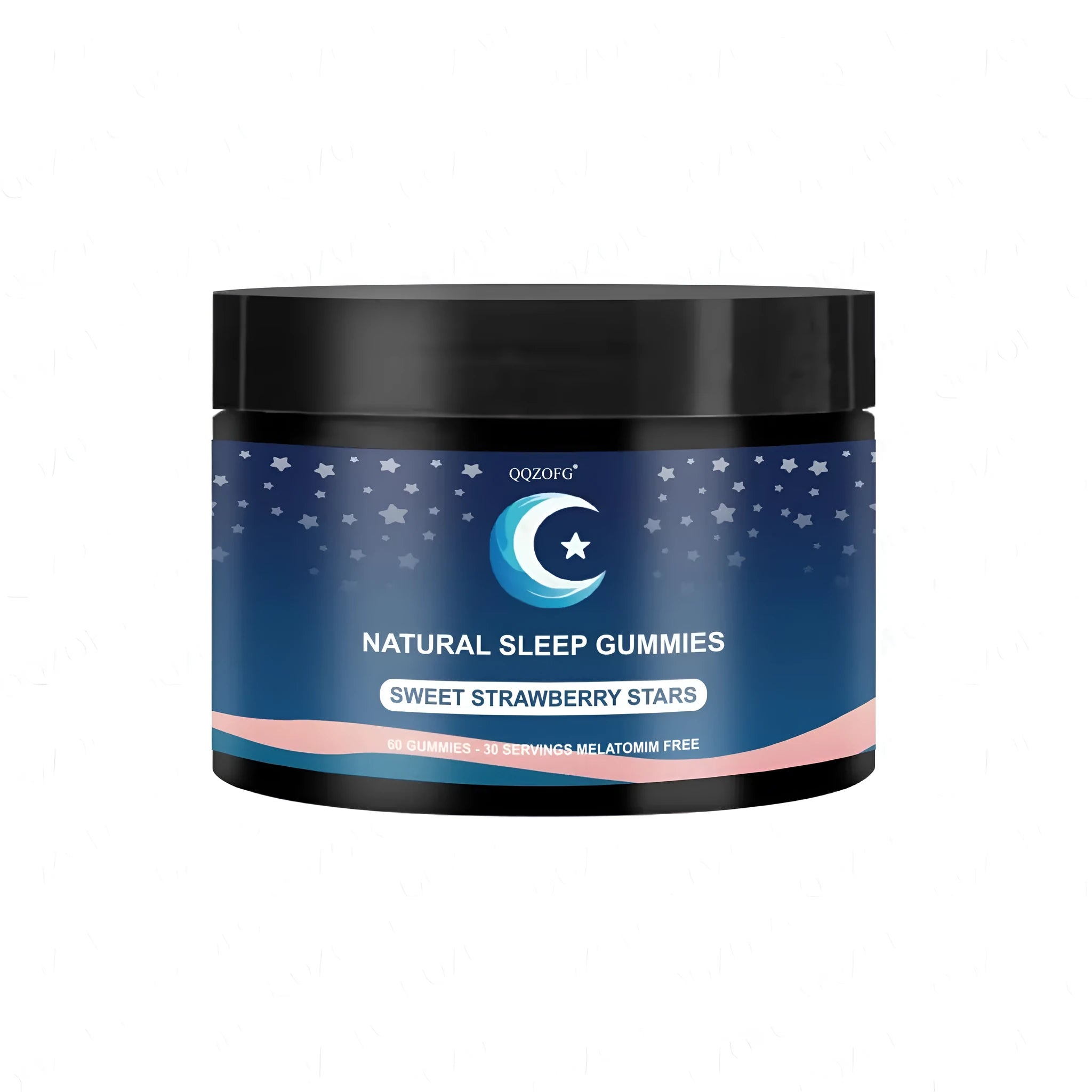 Bottle of natural sleep gummies with strawberry flavour, 60 count, vegan pectin-based star-shaped gummies