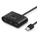 Black USB 3.0 extender adapter set with a multi-port hub and a choice of cable lengths on a desk.