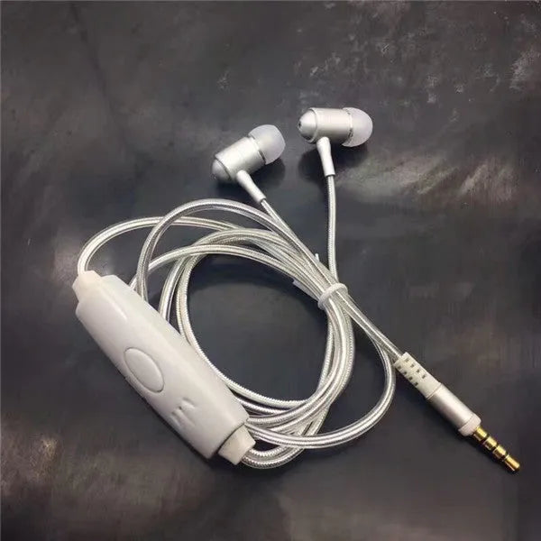 Blue LED light-up earphones with 3.5mm plug and remote control, flashing in sync with music.