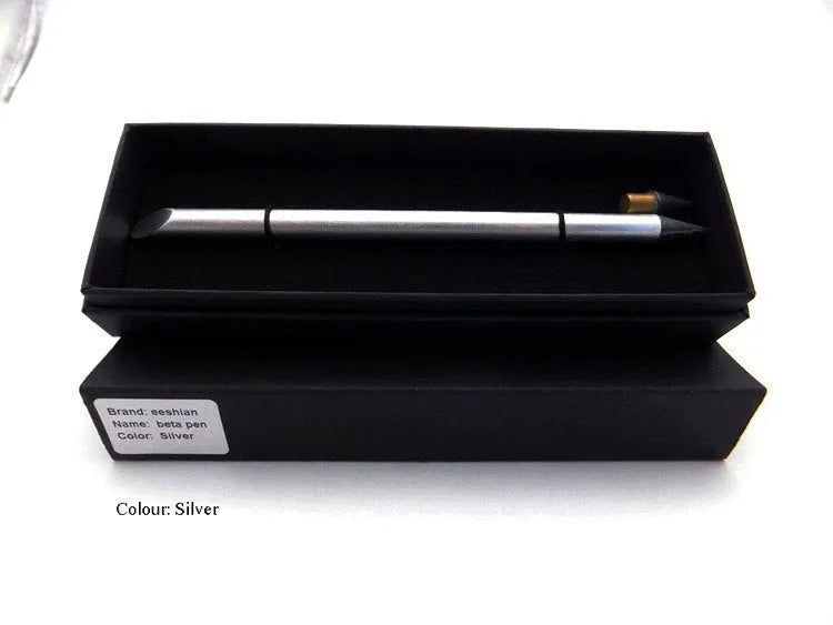 Inkless metal pen in silver, gold, rose gold, black, or blue with 0.5mm alloy nib, spare nib, and pen bag.