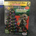 A 1.8 metre long string of 64 colourful LED Christmas lights wrapped around a green tree.