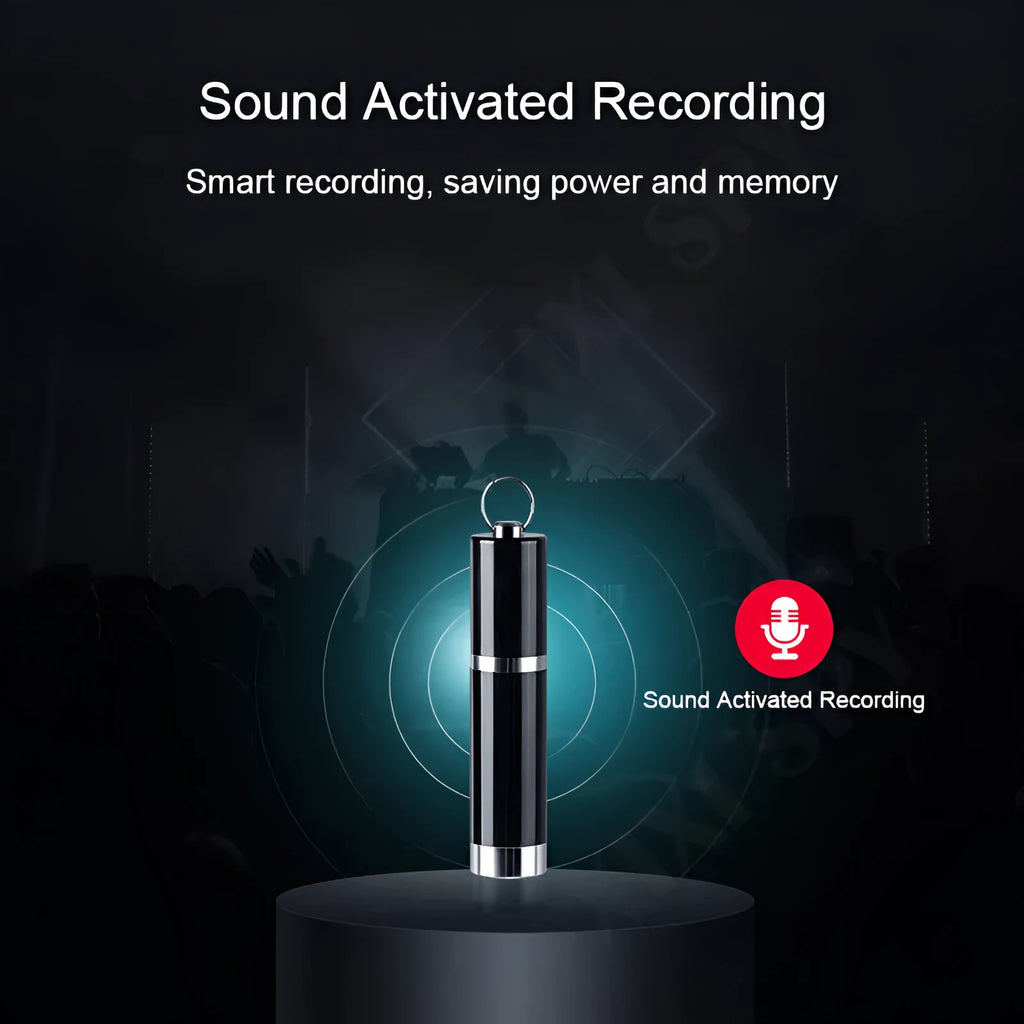 Black Amoi A1 metal digital voice recorder with headset.