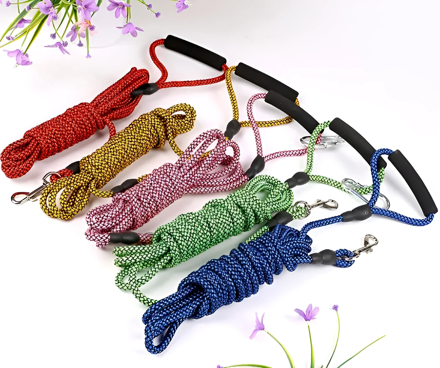 Nylon dog tracking rope in blue with brake handle and 5 metre length option