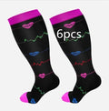 Plus size compression socks for extra wide calf in blue ECG pattern on white background
