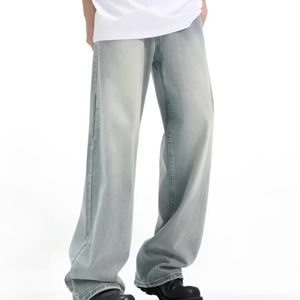 Blue loose-fit retro casual trousers with rabbit fur fabric and an elasticated waist.