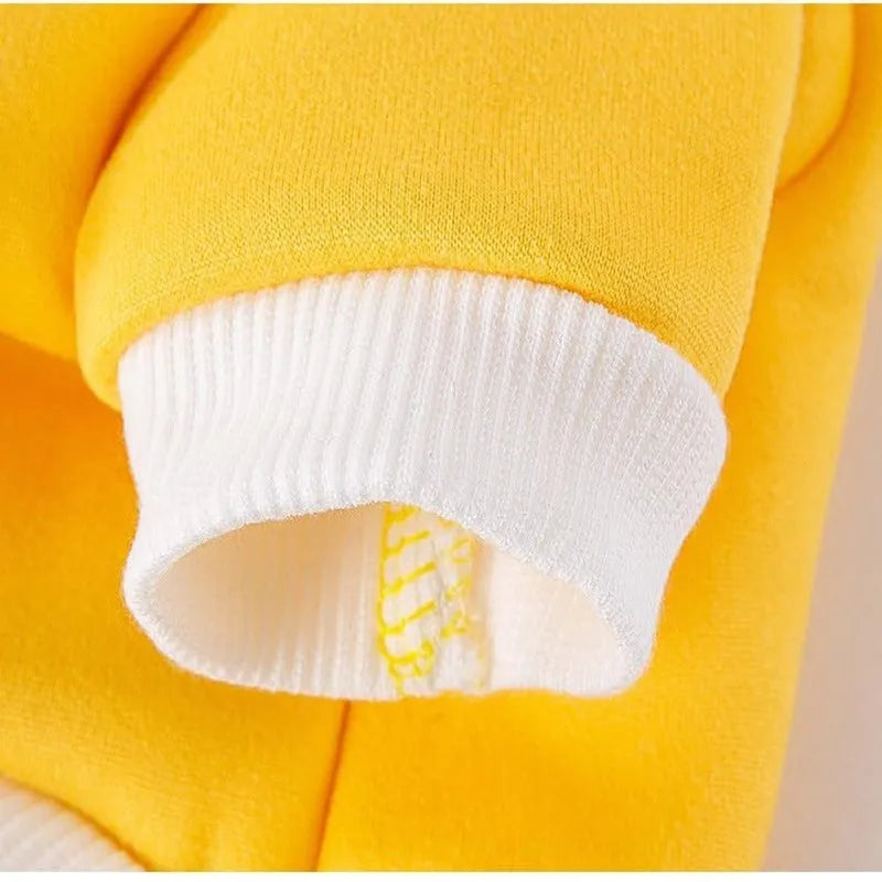 Cartoon bear print lightweight hoodie for small dogs in pink, side view on white background