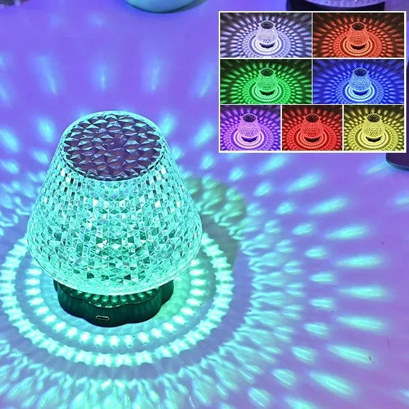 Diamond crystal table lamp with touch sensor base and USB charging