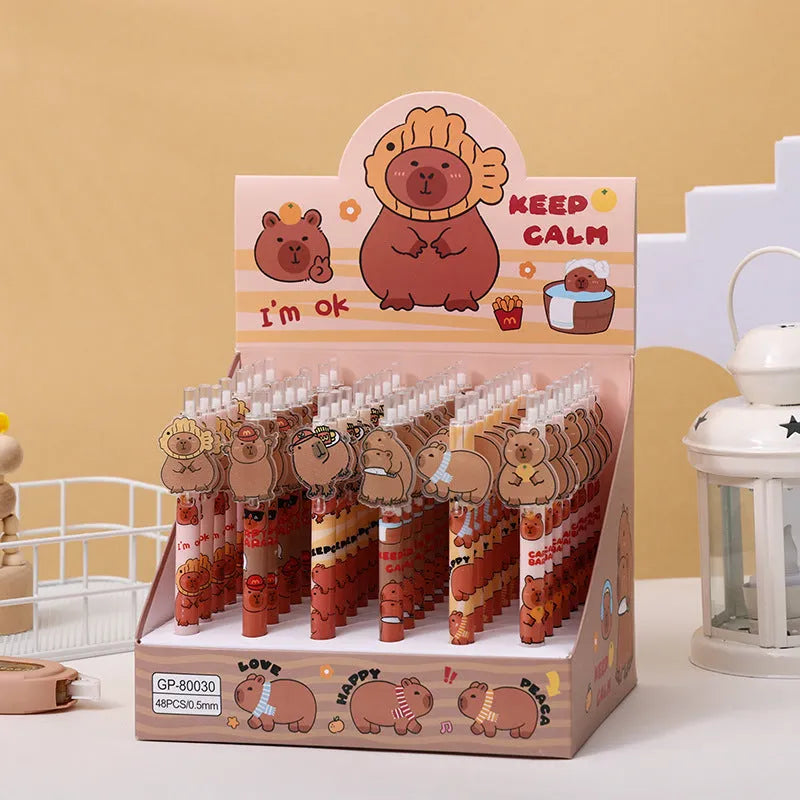 Box of 48 Cartoon Bear themed gel pens with black ink and plastic shells.