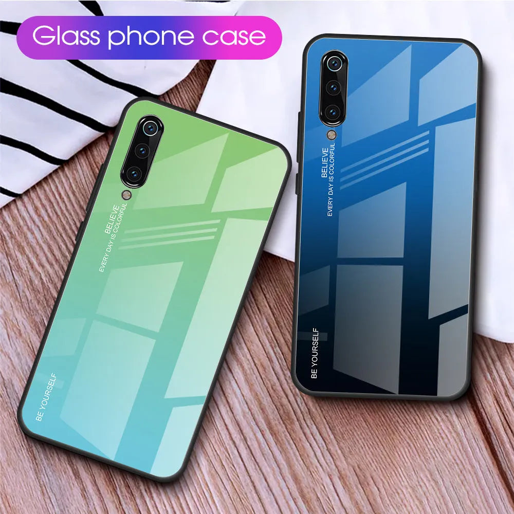 Gradient colour phone case for Redmi smartphones with tempered glass and TPU construction