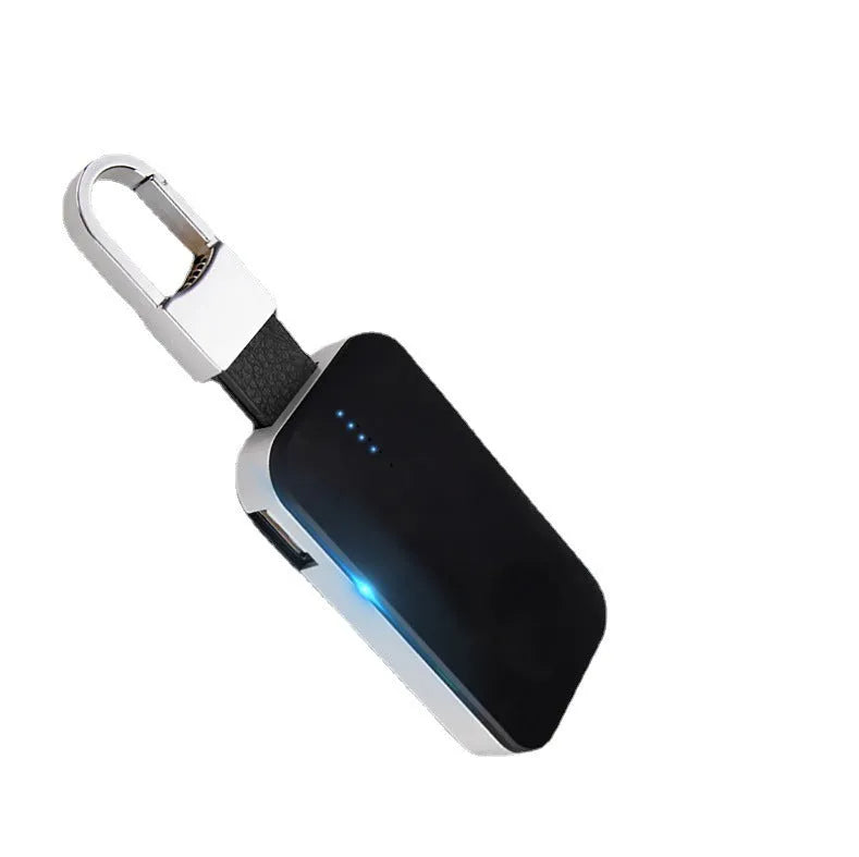 Black ABS keychain wireless power bank for Apple Watch charging on the go.