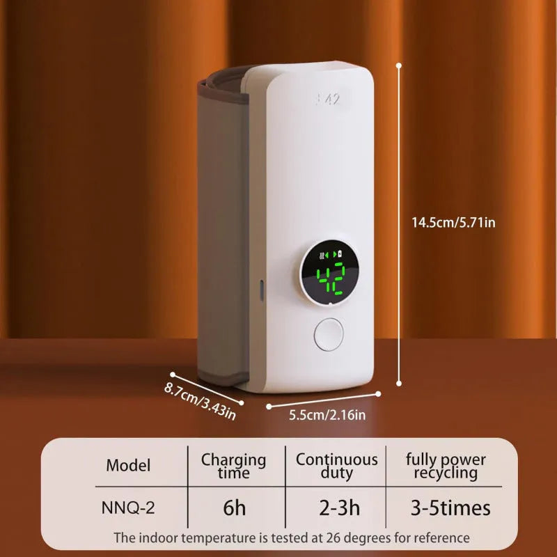 White portable constant temperature milk warmer with charging cable, made from ABS material