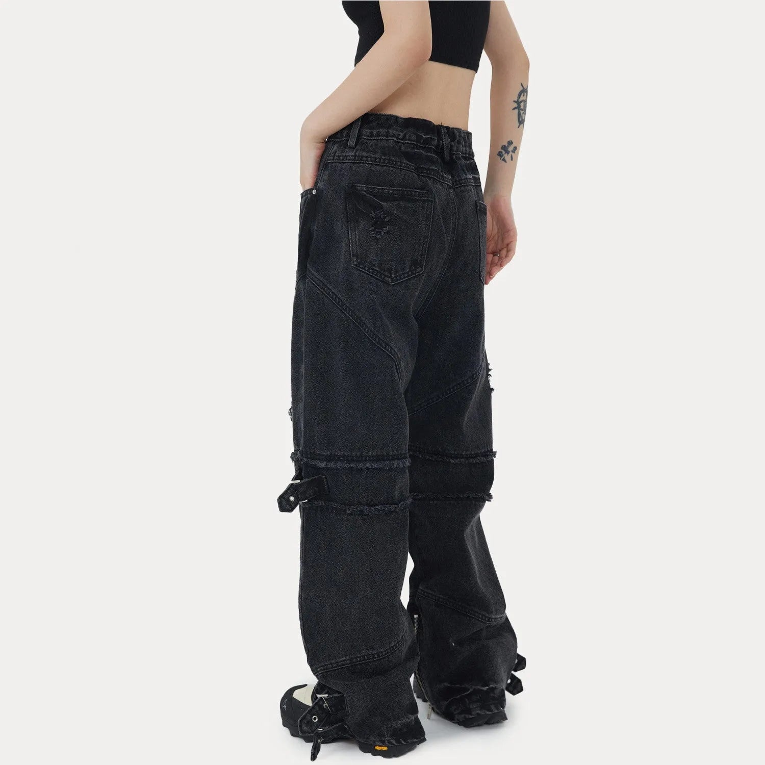 Unisex loose straight leg cotton trousers in black available in multiple sizes