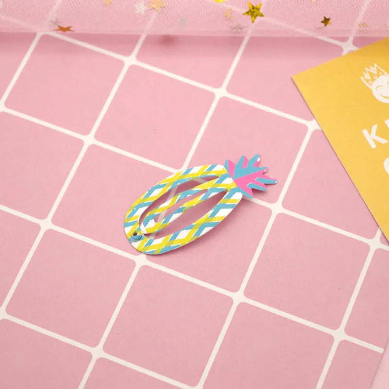 Children's metal barrette hair clip with colourful baked varnish print design