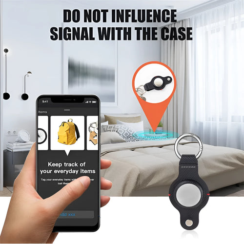 PU leather AirTag holder with key ring in black, for Apple AirTag tracker