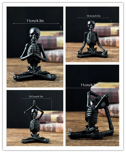 Detailed yoga skull skeleton model resin desktop ornament in black or white.