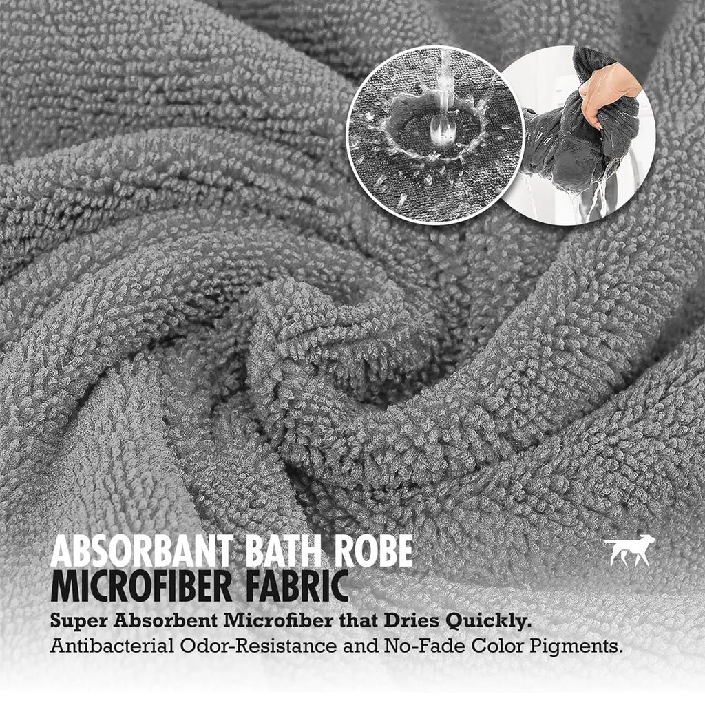 Super absorbent dog bathrobe outfit for drying after baths available in six sizes