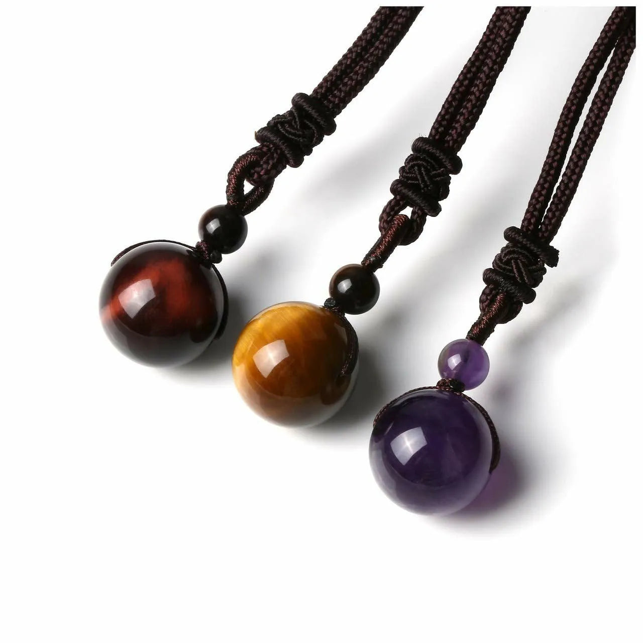Natural obsidian and amethyst 16mm geometric pendant necklace on adjustable chain, multi colour option
