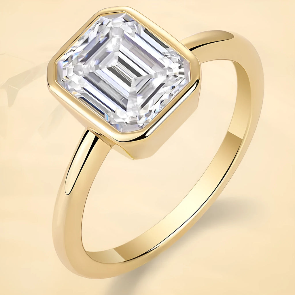 Silver geometric closed ring with inlaid moissanite stone in pagoda colour, unisex design